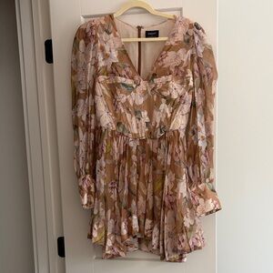 BARDOT Floral V-Neck Dress with Long Sleeves